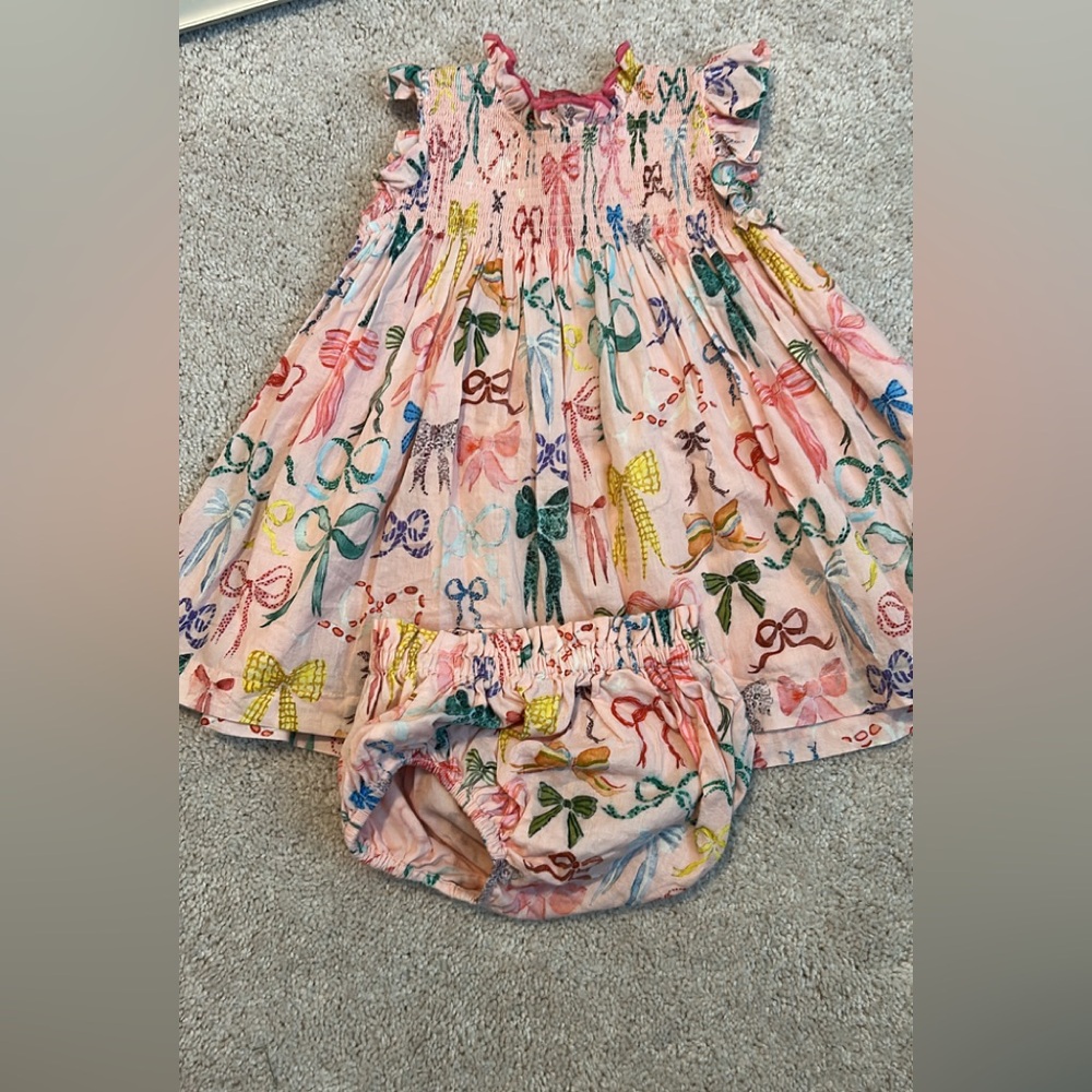 Pink Chicken Girls Pink Bow Print Dress with Bloomers 6-12M